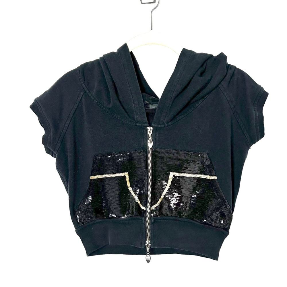 FRACOMINA Zip Up Sequin Pocket Cropped Hoodie EUC SZS